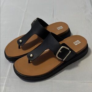 Fitflop Black and Tan Sandals with Comfort Footbed